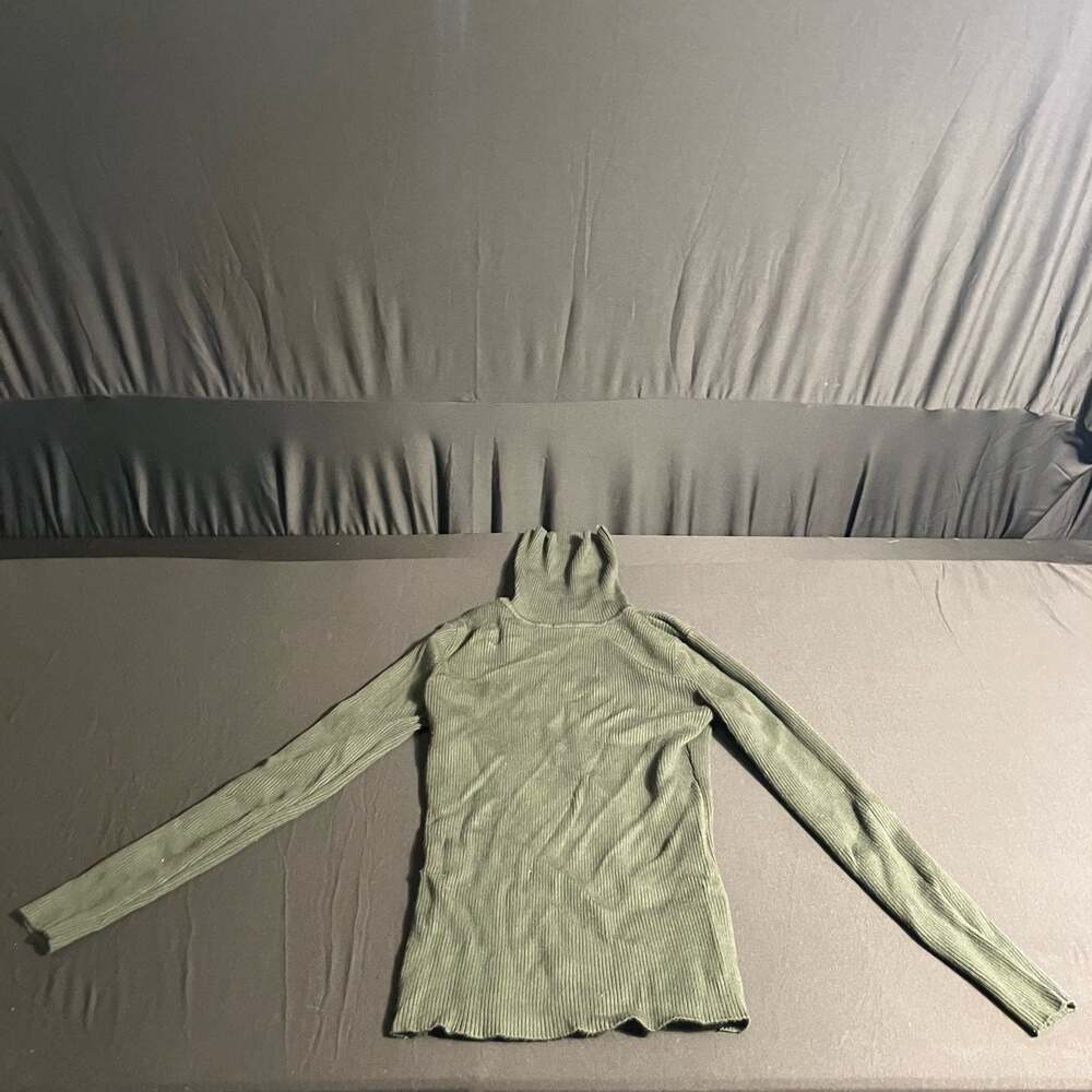 Cielo Textured Ribbed Turtleneck Long Sleeve Top Green Size S